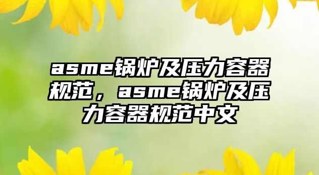 asme鍋爐及壓力容器規范，asme鍋爐及壓力容器規范中文