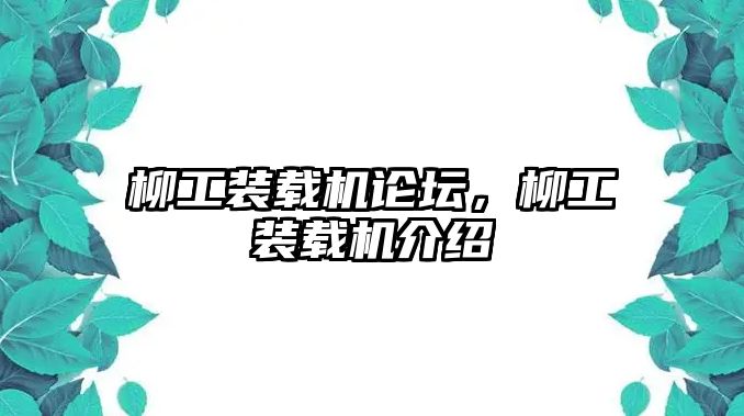 柳工裝載機論壇，柳工裝載機介紹