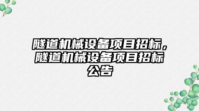 隧道機械設備項目招標，隧道機械設備項目招標公告