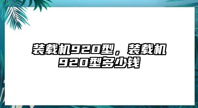 裝載機920型，裝載機920型多少錢