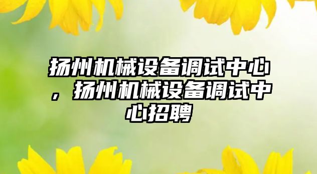 揚州機械設備調試中心，揚州機械設備調試中心招聘