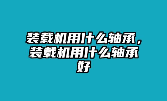 裝載機用什么軸承，裝載機用什么軸承好