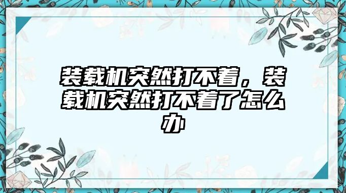 裝載機突然打不著，裝載機突然打不著了怎么辦