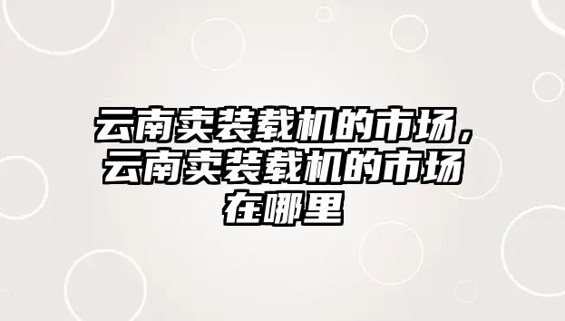 云南賣裝載機的市場，云南賣裝載機的市場在哪里