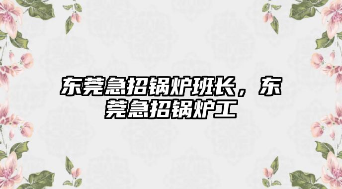 東莞急招鍋爐班長，東莞急招鍋爐工