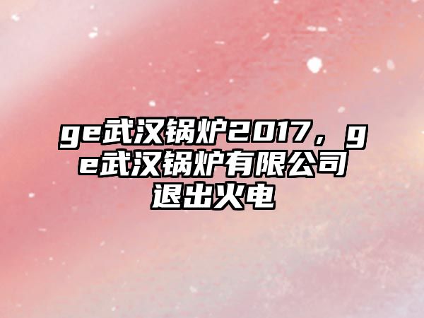 ge武漢鍋爐2017，ge武漢鍋爐有限公司退出火電