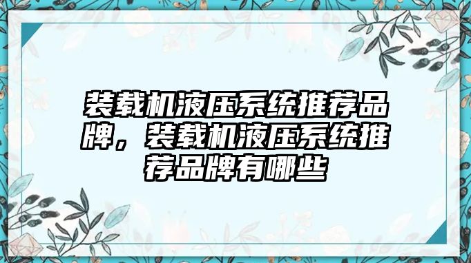 裝載機液壓系統推薦品牌，裝載機液壓系統推薦品牌有哪些