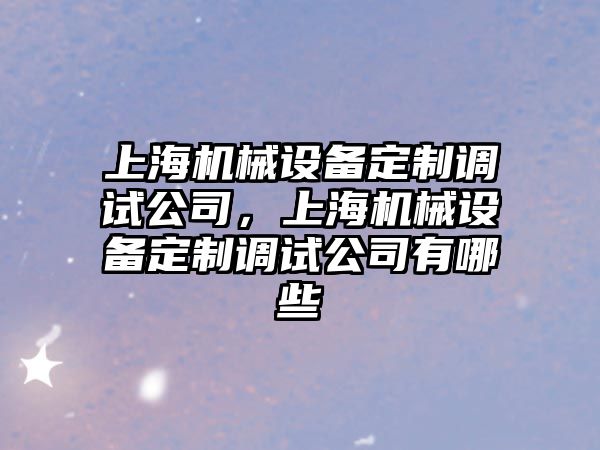 上海機械設備定制調試公司，上海機械設備定制調試公司有哪些