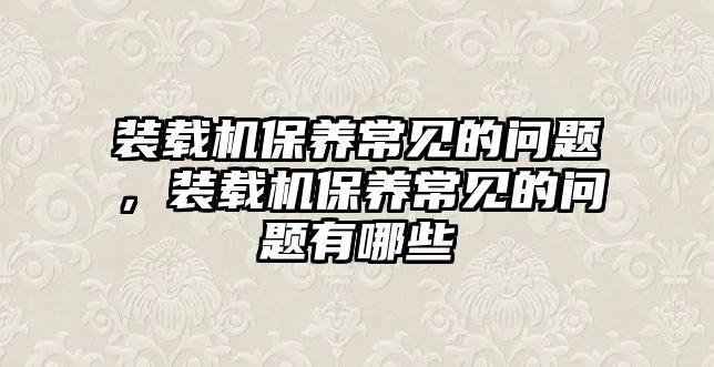 裝載機保養(yǎng)常見的問題，裝載機保養(yǎng)常見的問題有哪些