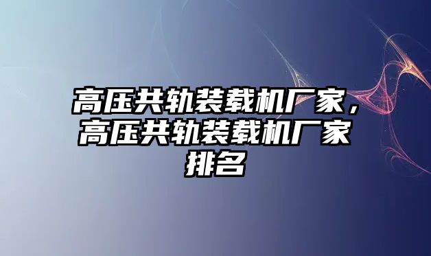 高壓共軌裝載機廠家，高壓共軌裝載機廠家排名