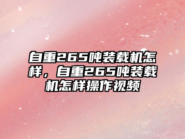 自重265噸裝載機怎樣，自重265噸裝載機怎樣操作視頻