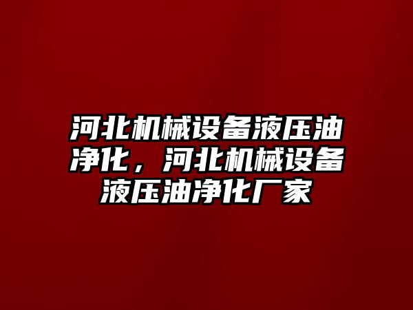 河北機械設備液壓油凈化，河北機械設備液壓油凈化廠家