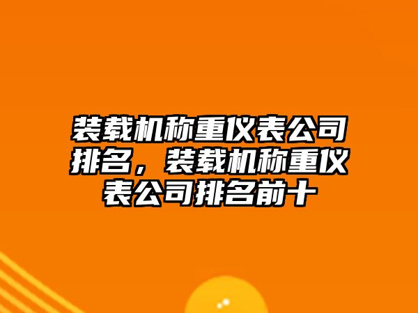 裝載機稱重儀表公司排名，裝載機稱重儀表公司排名前十