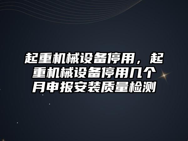 起重機械設備停用，起重機械設備停用幾個月申報安裝質量檢測