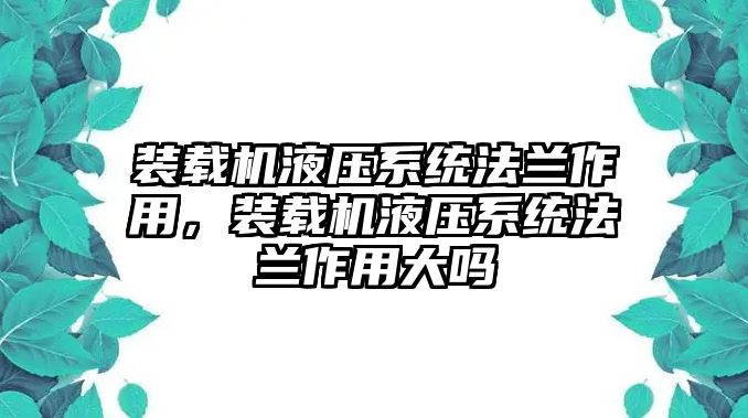 裝載機液壓系統法蘭作用，裝載機液壓系統法蘭作用大嗎