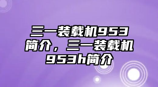 三一裝載機953簡介，三一裝載機953h簡介