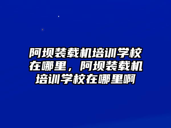 阿壩裝載機培訓學校在哪里，阿壩裝載機培訓學校在哪里啊