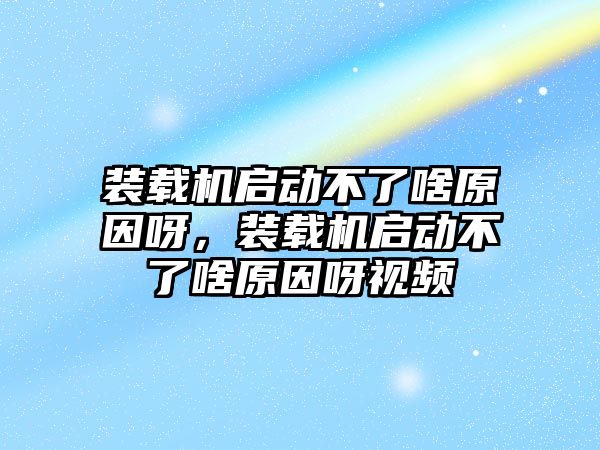 裝載機啟動不了啥原因呀，裝載機啟動不了啥原因呀視頻