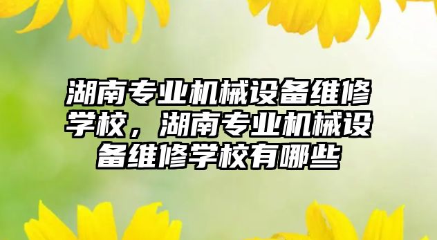 湖南專業機械設備維修學校，湖南專業機械設備維修學校有哪些