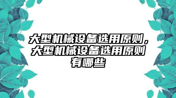 大型機械設備選用原則，大型機械設備選用原則有哪些